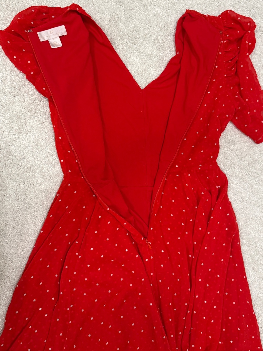 Rachel Parcell Red Polka Dot Midi Dress with Puff Sleeves and V-Neck - Picture 7 of 9